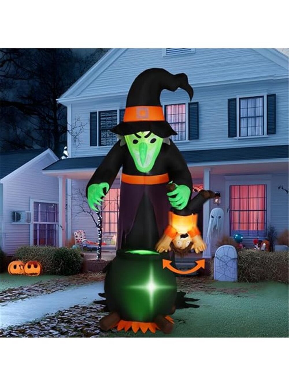 JOYIN 7FT Halloween Witch Animated Inflatable Decoration Witch Swinging Child